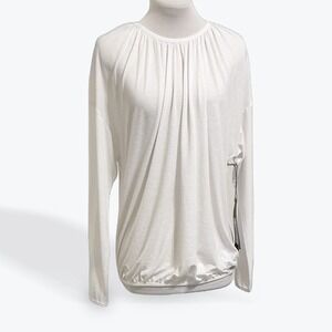 Lija Womens White Ribbed Long Sleeve Active Top‎ Split Back 17A-1253Y1 XL NWT